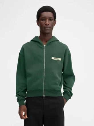 Gros Grain-hoodie med dragkedja Grosgrain-logo på dragkedja