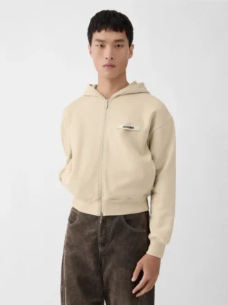 Gros Grain-hoodie med dragkedja Grosgrain-logo på dragkedja