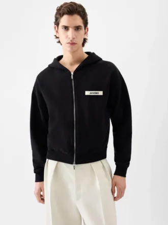 Gros Grain-hoodie med dragkedja Grosgrain-logo på dragkedja